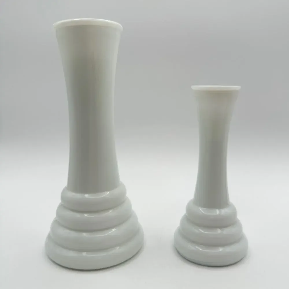 Two Milk Glass Bud Vases | Randall Art Deco Beehive Vintage Wedding Xmas Decor